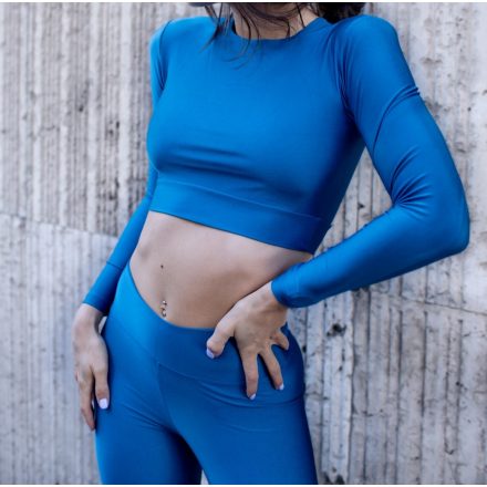 Blue Long Sleeve Crop Top